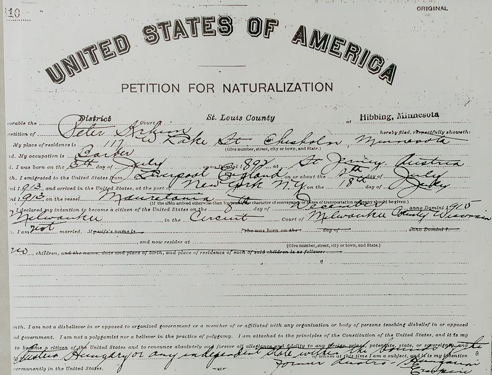 A photo of a United States of America Petition for Naturalization.  